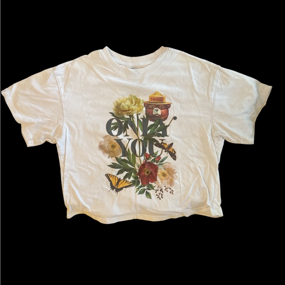 White Short Sleeve Tee with Floral Graphic